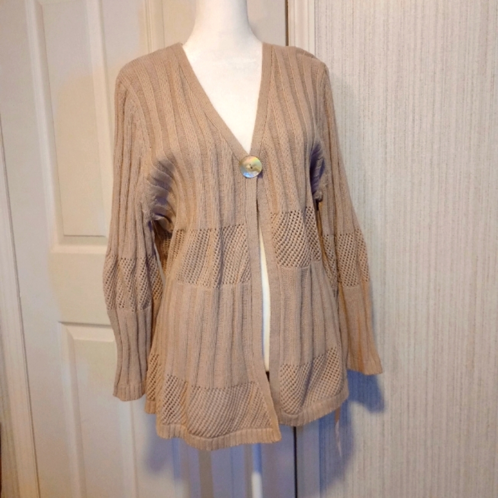 Choices Women's Size XL Cotton Cardigan Beige Ribbed Open Knit 1 Button Snap NWT